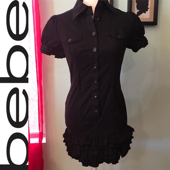 bebe Dresses & Skirts - Bebe Black Button Down Ruffle Dress